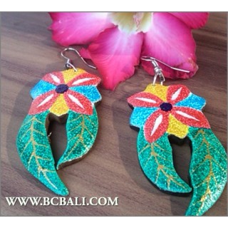 Bali Earring Flowers Wood Painting Carving